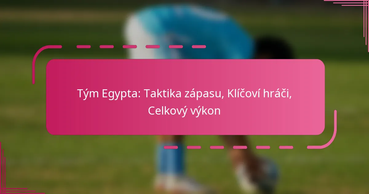 Tým Egypta: Taktika zápasu, Klíčoví hráči, Celkový výkon