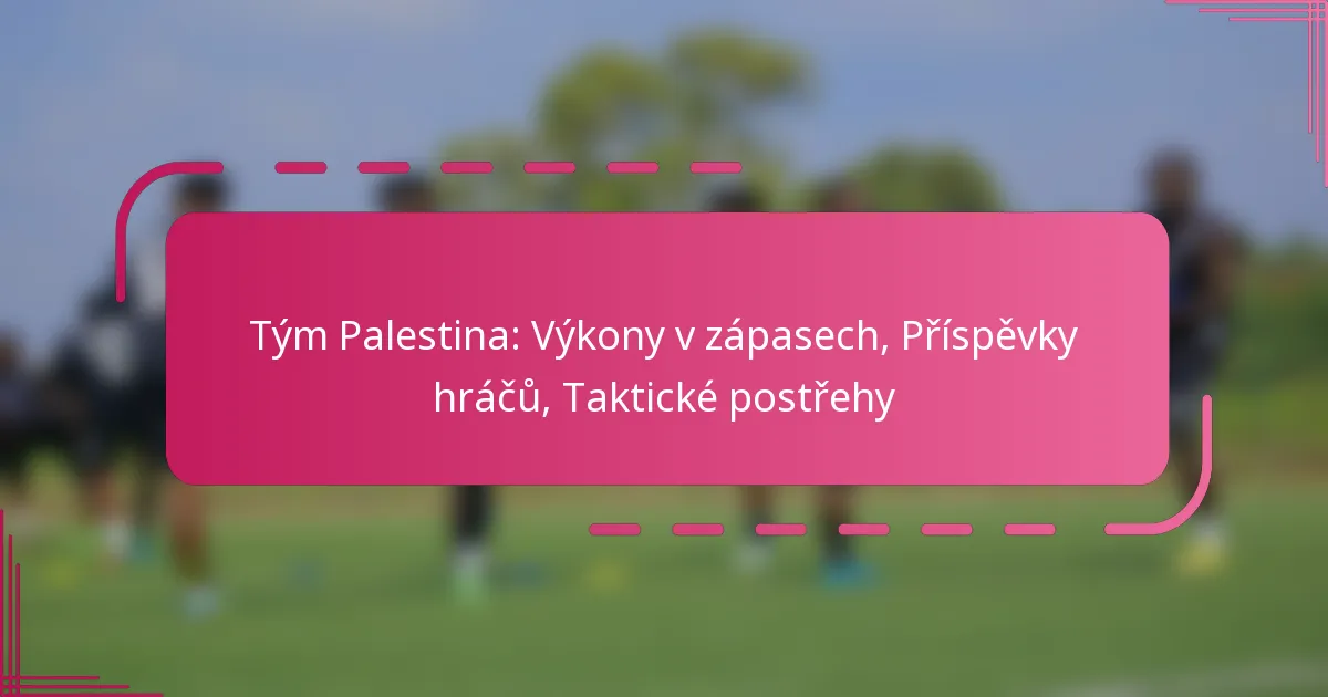 Tým Palestina: Výkony v zápasech, Příspěvky hráčů, Taktické postřehy