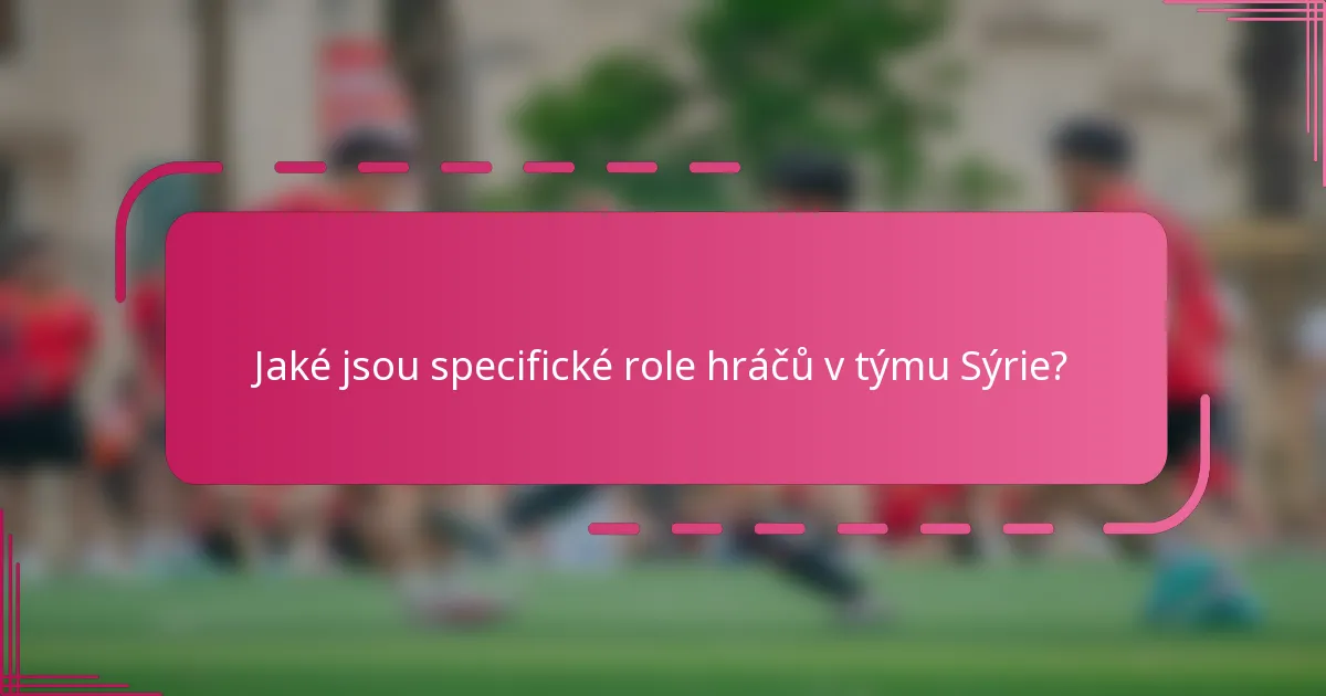 Jaké jsou specifické role hráčů v týmu Sýrie?